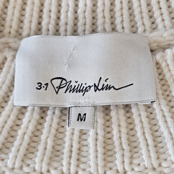 3.1 Phillip Lim Sweater Women Sz M Ivory 100% Wool Chunky Fisherman Knit - Picture 3 of 11